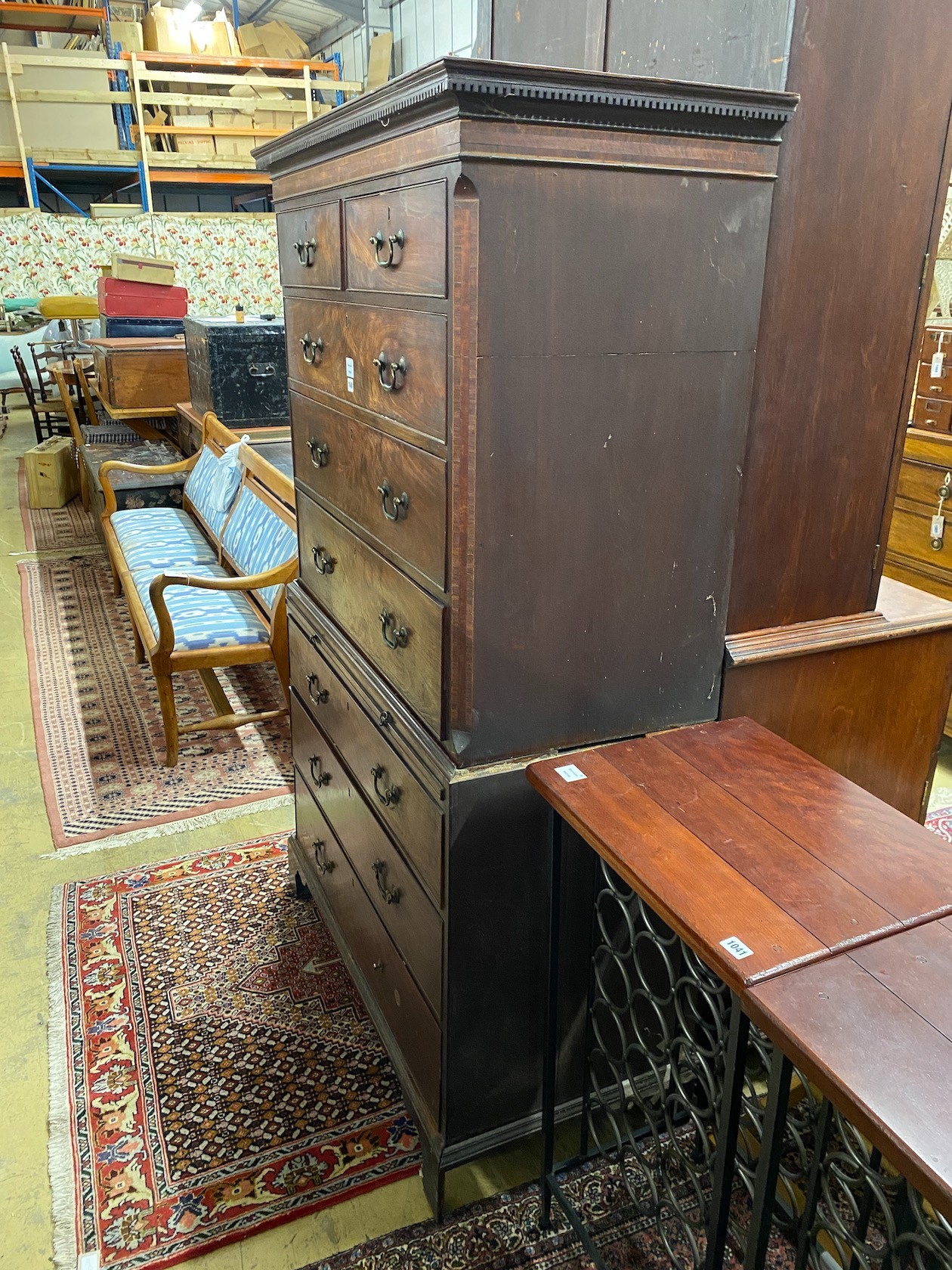 A George III mahogany chest on chest, width 110cm, depth 54cm, height 185cm